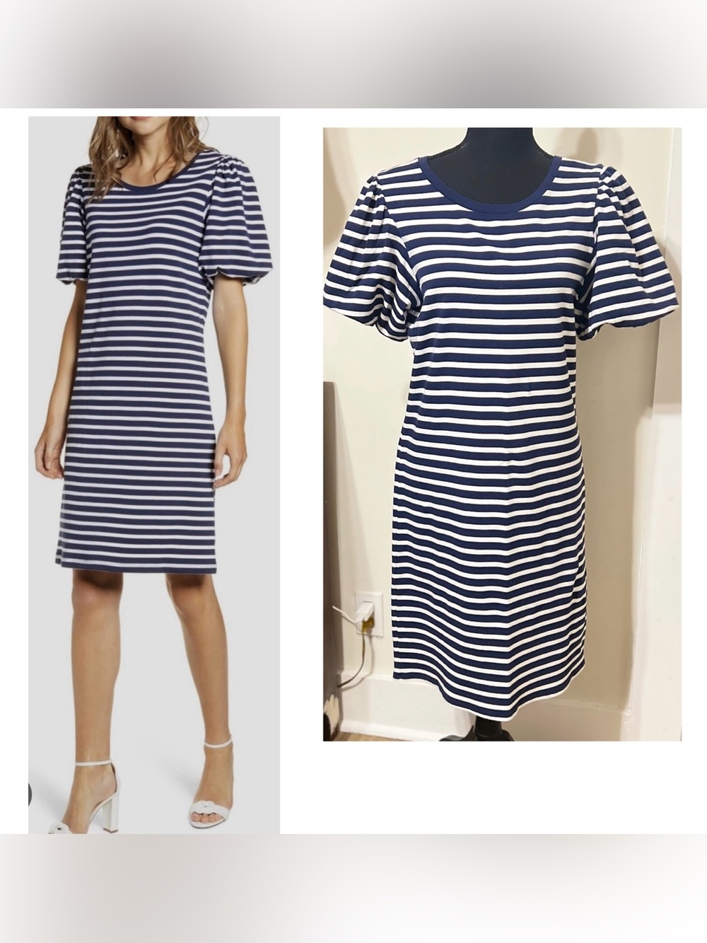 Rachel Parcell Stripe Bubble Sleeve T-Shirt Dress Size Small Nautical Cotton